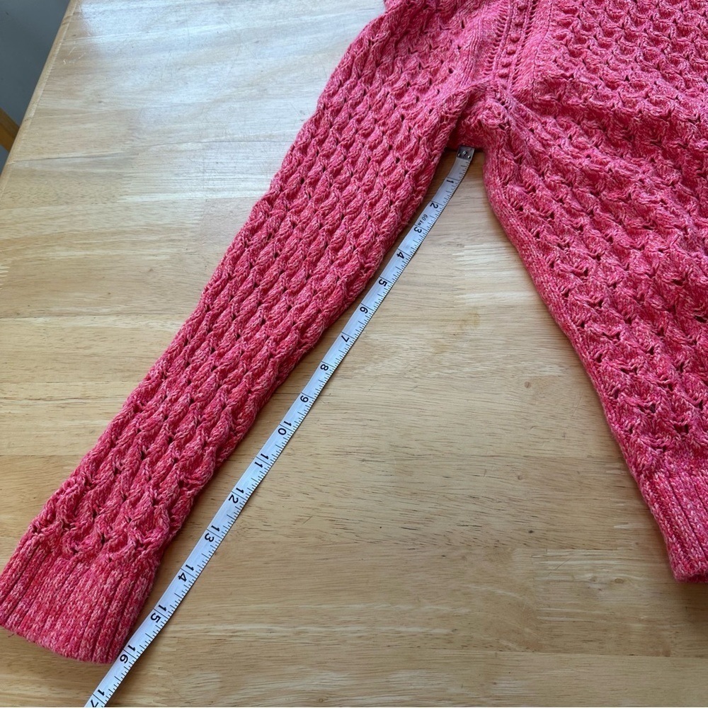 Loft Plus Size 14 Coral Pink Melon Long Sleeve Crochet Sweater - Picture 6 of 7